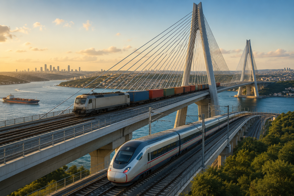 Artist's impression of the Istanbul North Rail Crossing Project. Copyright © RailBays 2026.